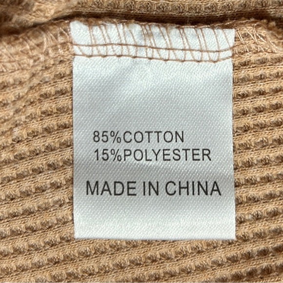 HELLO MOLLY Tan Waffle Knit Mini Dress Faux Wrap Bell Sleeve You For Me sz 6 - Picture 2 of 9